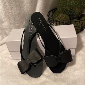 Aminah Abdul leather Black Sandals with Bow Detail